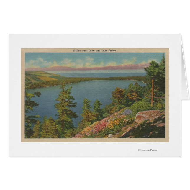 Sjö Tahoe, CA - Fallen Löv Sjö och Sjö Tahoe Hälsningskort (Framsidan Horizontal)