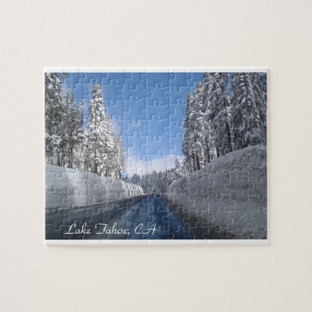 Sjö Tahoe, CA med massor av Snö Puzzle Pussel (Horisontell)