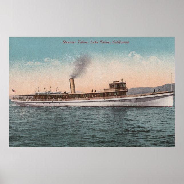 Sjö Tahoe, CA - Steamer Tahoe Large Wood Frakt Poster (Framsidan)