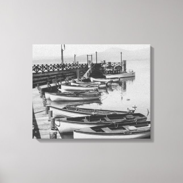 Sjö Tahoe, CA - Träbåtar längs dockfoto Canvastryck (Framsida)