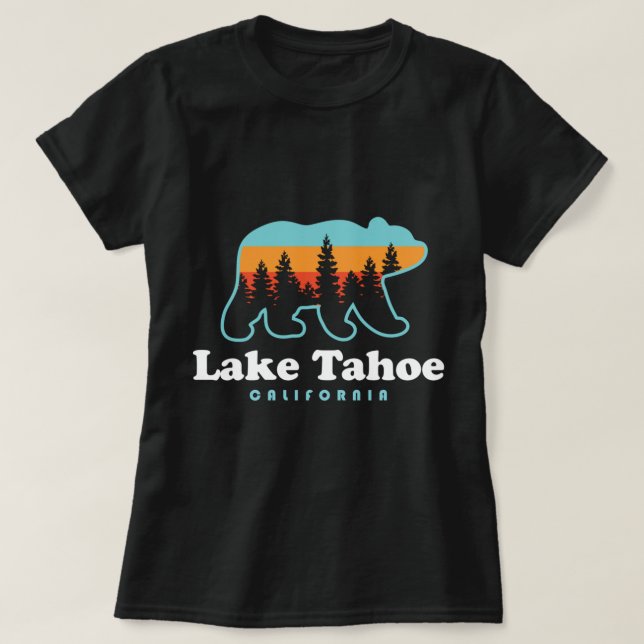 Sjö Tahoe California Bear Mountains Hiking Pullov T Shirt (Design framsida)