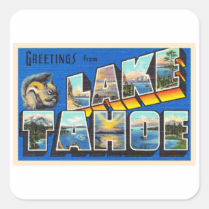 Sjö Tahoe California CA Large Brev vykort Fyrkantigt Klistermärke