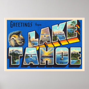 Sjö Tahoe California CA Large Brev vykort Poster