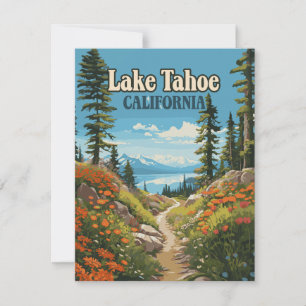 Sjö Tahoe California Nevada Retro Travel Card