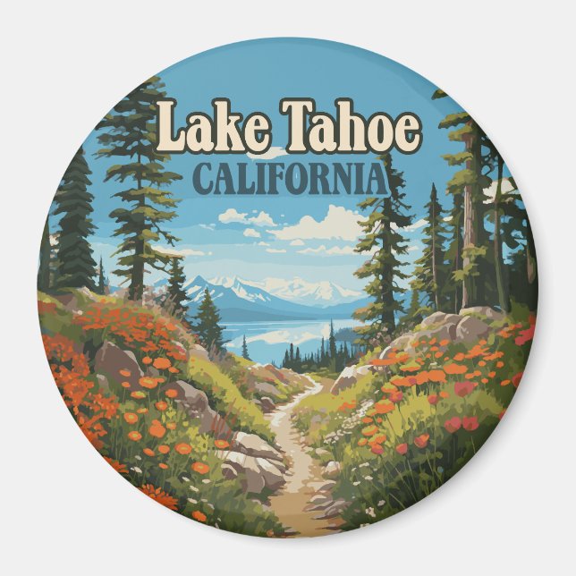 Sjö Tahoe California Nevada Retro Travel Magnet (Framsidan)