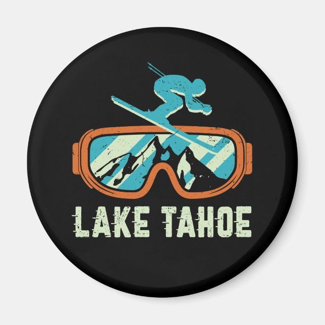 Sjö Tahoe California Retro Skiing Snowboarding Magnet (Framsidan)
