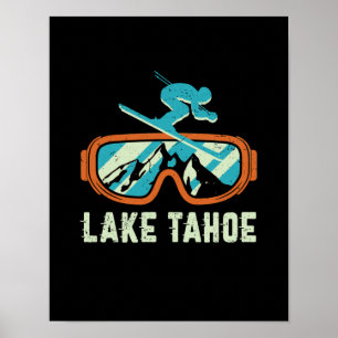 Sjö Tahoe California Retro Skiing Snowboarding Poster