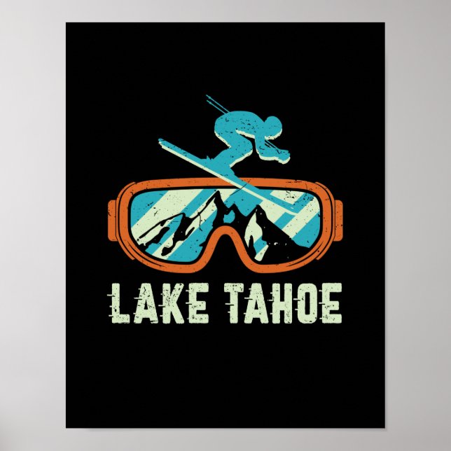 Sjö Tahoe California Retro Skiing Snowboarding Poster (Framsidan)