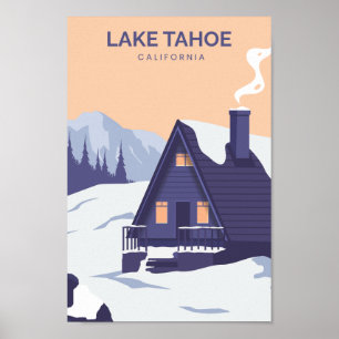 Sjö Tahoe California Travel Ställe Illustration Poster