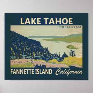 Sjö Tahoe Fannette Island California Vintage Poster