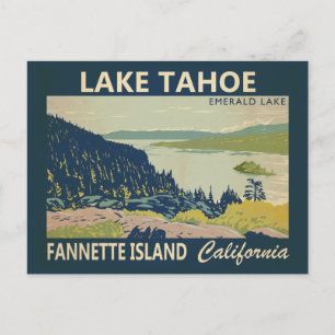 Sjö Tahoe Fannette Island California Vintage Vykort
