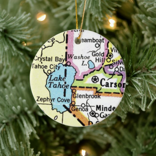 Sjö Tahoe Karta Ceramic Ornament (Träd)