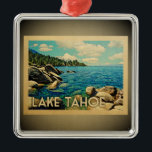 Sjö Tahoe Ornament Vintage resor<br><div class="desc">En coola vintage,  Sjö Tahoe,  som har en vacker sjö-scen med träd,  sten och blå himmel.</div>
