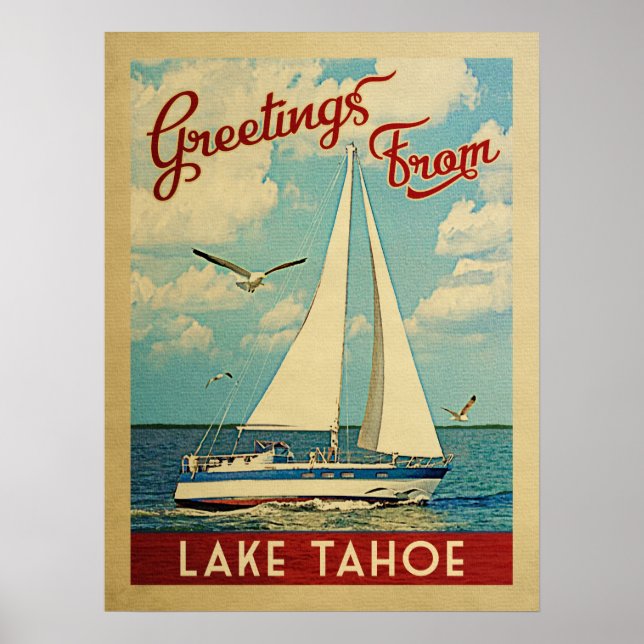 Sjö Tahoe Poster Sailboat-Vintage Kalifornien (Framsidan)