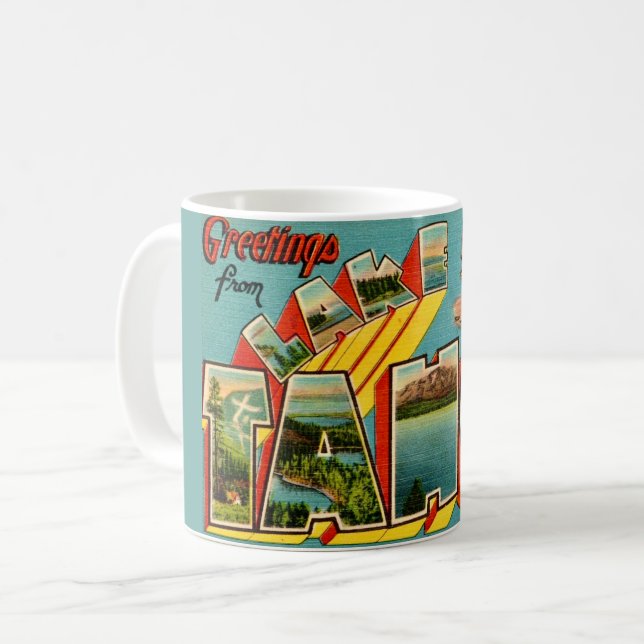 Sjö Tahoe Retro Hälsning Kaffemugg (Framsida vänster)