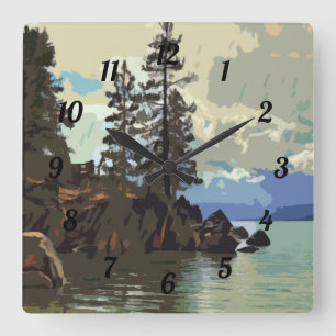 Sjö Tahoe Sand Harbour Clock Fyrkantig Klocka