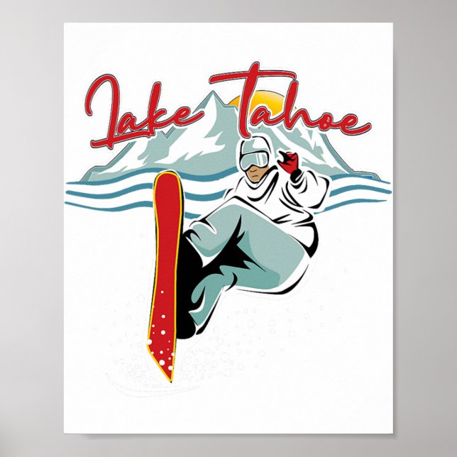 Sjö Tahoe Sierra Nevada California Snowboarding S Poster (Framsidan)