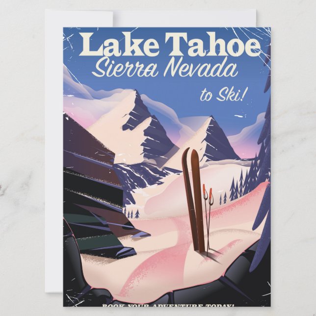 Sjö Tahoe Sierra nevada vintage ski poster Inbjudningar (Framsida)