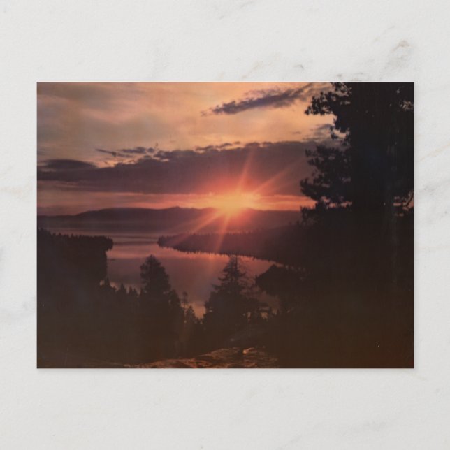Sjö Tahoe Sunrise Vintage vykort (Framsida)
