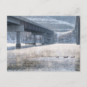 Sjö Taneycomo Foggy Winter Fishing Postcard Vykort