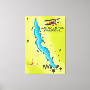 Sjö Tanganyika Afrikas Underbara sjö karta Canvastryck