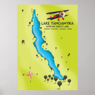 Sjö Tanganyika Afrikas Underbara sjö karta Poster