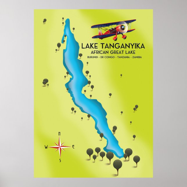 Sjö Tanganyika Afrikas Underbara sjö karta Poster (Framsidan)