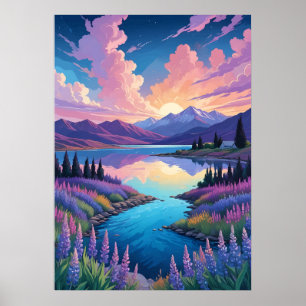 Sjö Tekapo och Lupins Poster