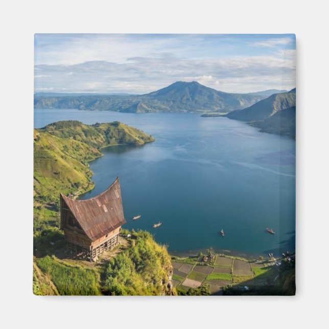 Sjö Toba Sumatra Indonesien Vulkan Landskap Magnet (Framsidan)