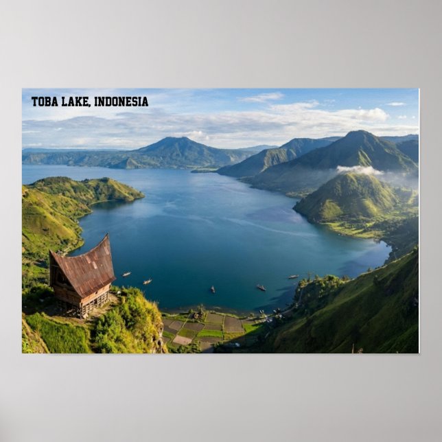 Sjö Toba Sumatra Indonesien Vulkan Landskap Poster (Framsidan)