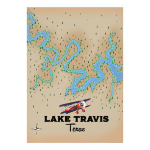 Sjö Travis Texas karta Fototryck