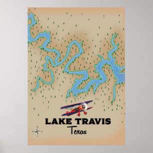 Sjö Travis Texas karta Poster