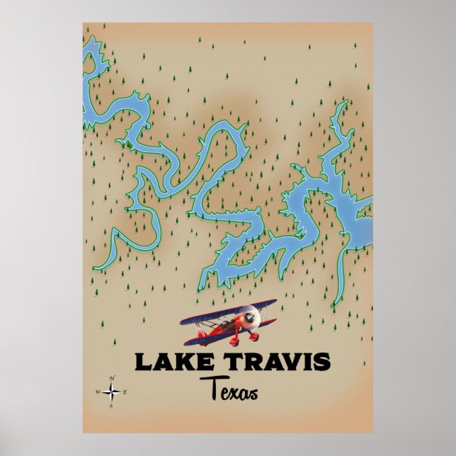 Sjö Travis Texas karta Poster (Framsidan)
