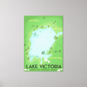 Sjö Victoria Karta - Afrika Underbar Sjö resekonst Canvastryck