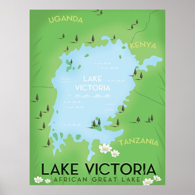 Sjö Victoria Karta - Afrika Underbar Sjö resekonst Poster (Framsidan)