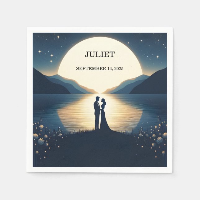 Sjö vid Berg Fun Natur Bröllopsdusch för Brud Pappersservett (Framsidan)