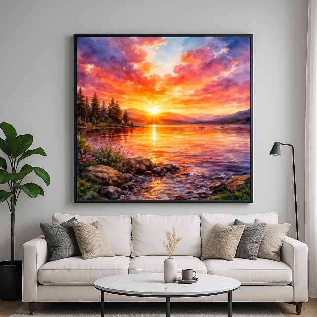 Sjö vid solnedgång - Akvarellmålning Poster (Skapare uppladdad)
