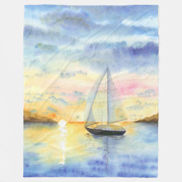 Sjö vid solnedgång fleecefilt