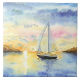 Sjö vid solnedgång kakelplatta