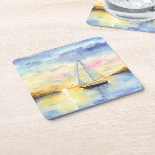 Sjö vid solnedgång underlägg papper kvadrat (Vinklad)