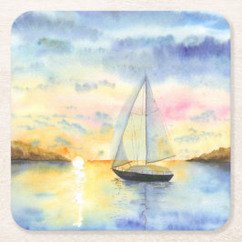 Sjö vid solnedgång underlägg papper kvadrat