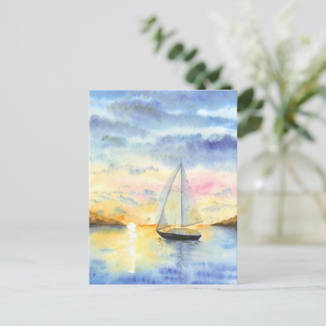 Sjö vid solnedgång vykort (Stående Fram)