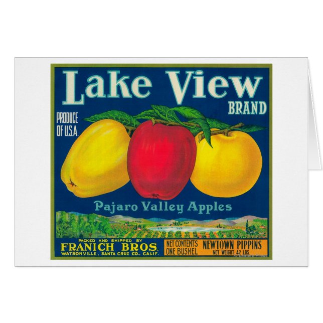 Sjö View Apple Label - Watsonville, CA Hälsningskort (Framsidan Horizontal)