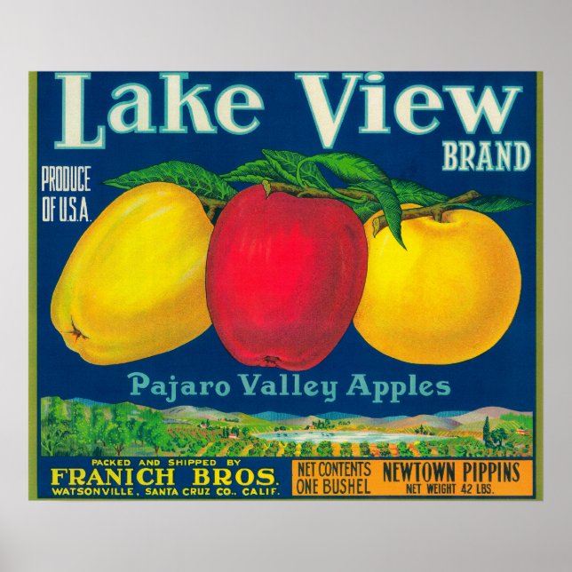 Sjö View Apple Label - Watsonville, CA Poster (Framsidan)