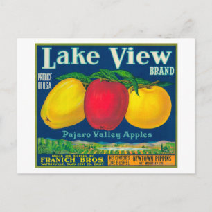 Sjö View Apple Label - Watsonville, CA Vykort