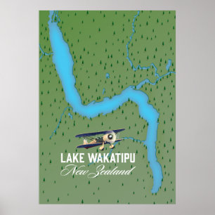 Sjö Wakatipu Nya Zeeland karta Poster