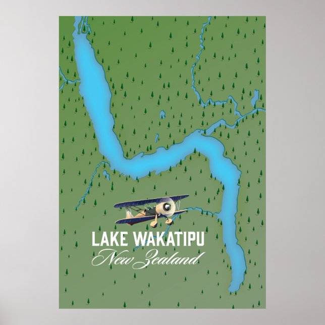 Sjö Wakatipu Nya Zeeland karta Poster (Framsidan)