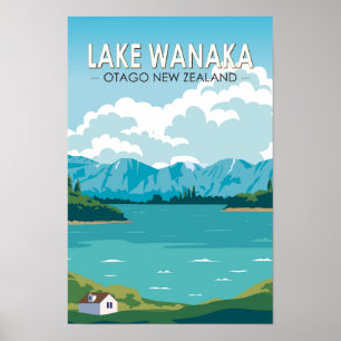 Sjö Wanaka Otago New Zealand Travel Art Vintage Poster