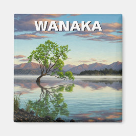 Sjö Wanaka Träd New Zealand Travel Magnet