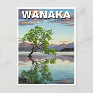 Sjö Wanaka Träd New Zealand Travel Vykort